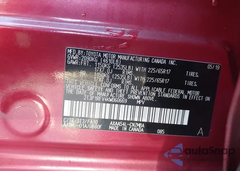 2019 Toyota Rav4 Xle из США, поврежденный, VIN 2T3P1RFV4KW060669